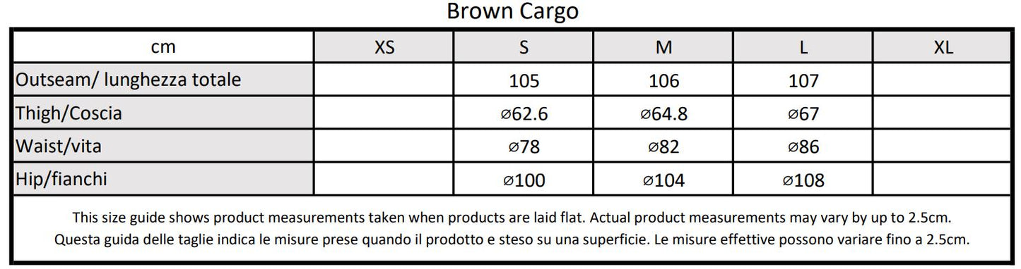 Moondi clothing brown cargo pants size guide