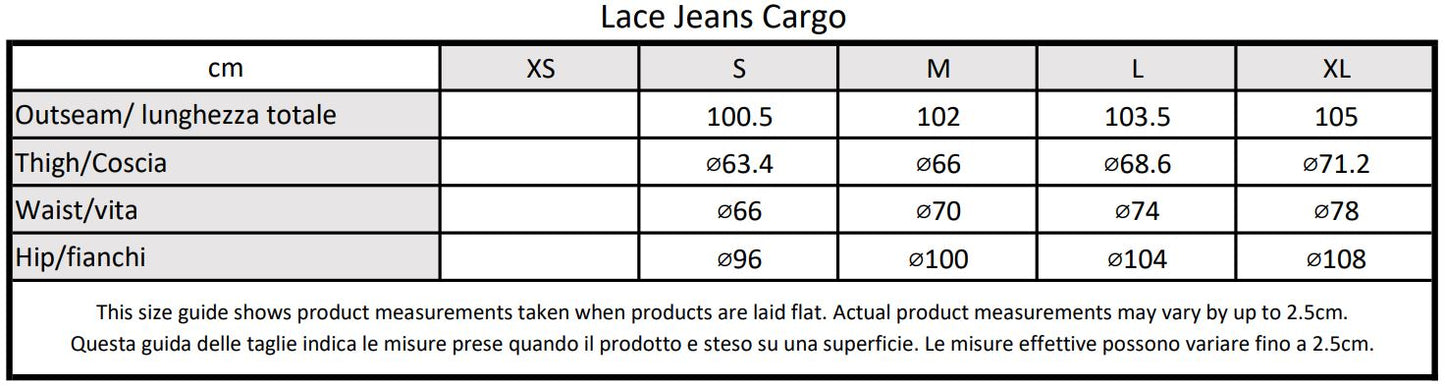 Moondi clothing blue lace jeans cargo size guide, parkour clothing