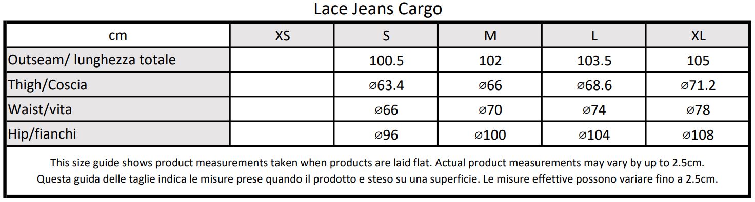 Moondi clothing blue lace jeans cargo size guide, parkour clothing