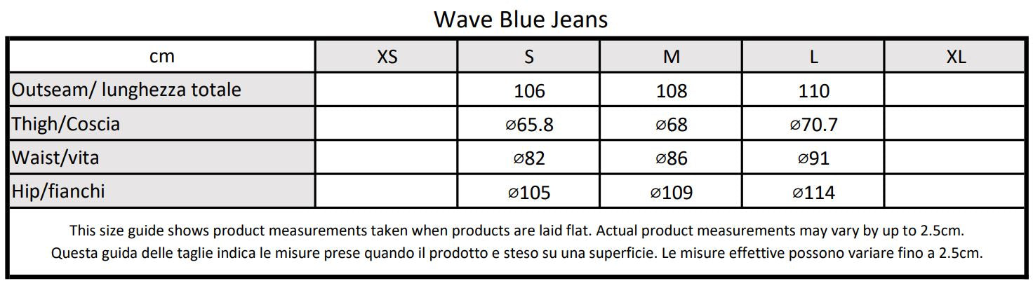 Moondi clothing blue wave jeans pants size guide