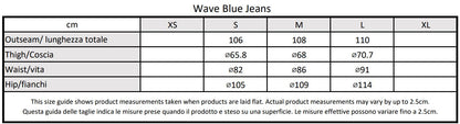 Moondi clothing blue wave jeans pants size guide