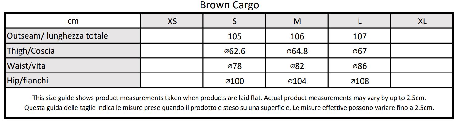 Moondi clothing brown cargo pants size guide