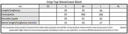 Moondi clothing crop top black size guide, parkour and streetwear clothing