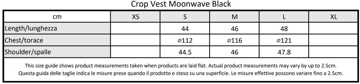 Moondi clothing crop vest moonwave size guide