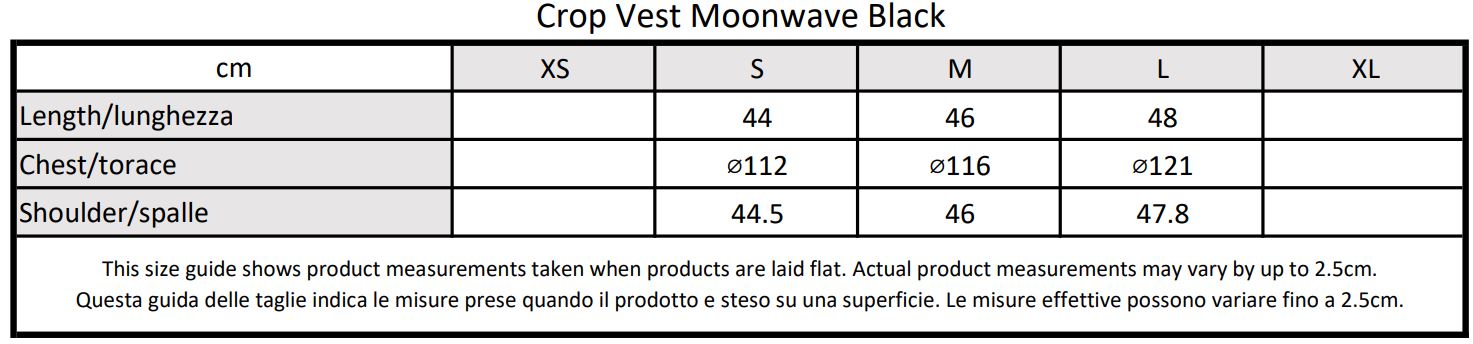 Moondi clothing crop vest moonwave size guide
