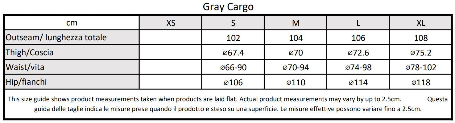 Moondi clothing grey cargo size guide, parkour and streetwear clothing