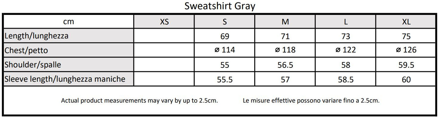 Moondi clothing sweatshirt grey size guide, parkour and streetwear clothing