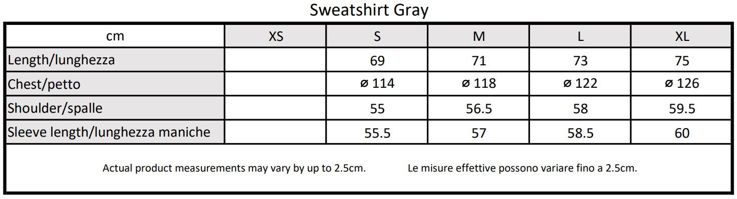 Moondi clothing sweatshirt grey size guide, parkour and streetwear clothing