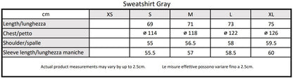 Moondi clothing sweatshirt grey size guide, parkour and streetwear clothing